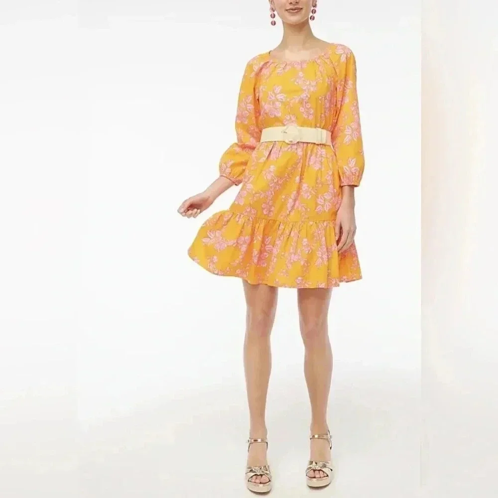 J. Crew Scoop Neck Mini Dress Bird Of Paradise Tropical Floral Size 00 XXS